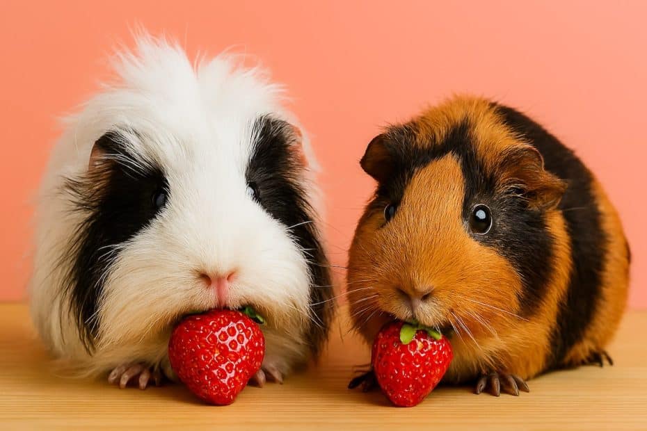 Guinea pigs eating strawberries