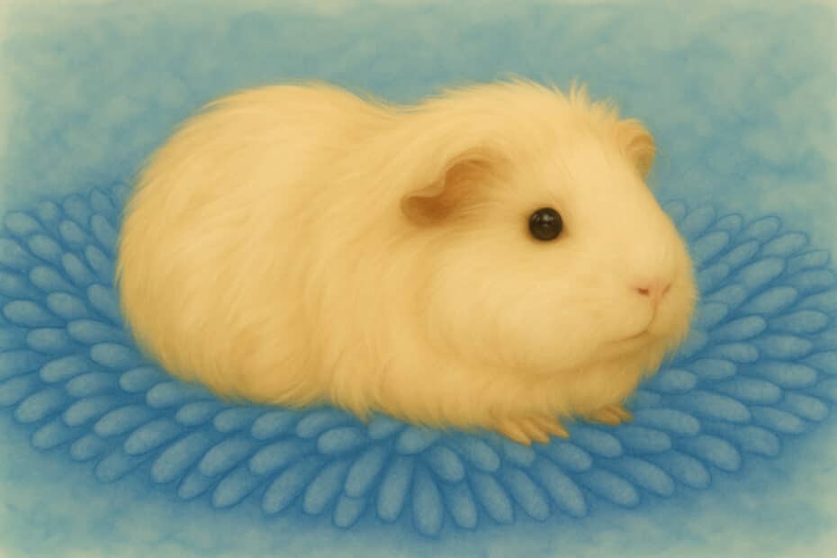 Guinea pig lying on fleece bedding